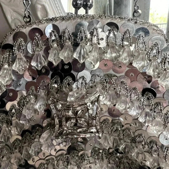 Vintage Evening Bag with Sequins, Beads & and  Vintage Brooch - Picture 9 of 10